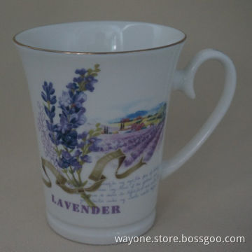 13oz Coffee Mug Set, Lavender Design, with Gold Line, Display Box, Ideal for Gifts and Promotions